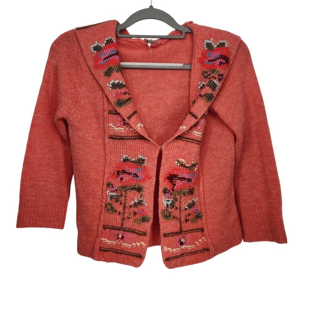 Free People Coral Embroidered Shawl-Collar Cardigan